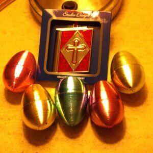 Studio Design Collectible silver cross ornament w red fine European Crystal, NWT